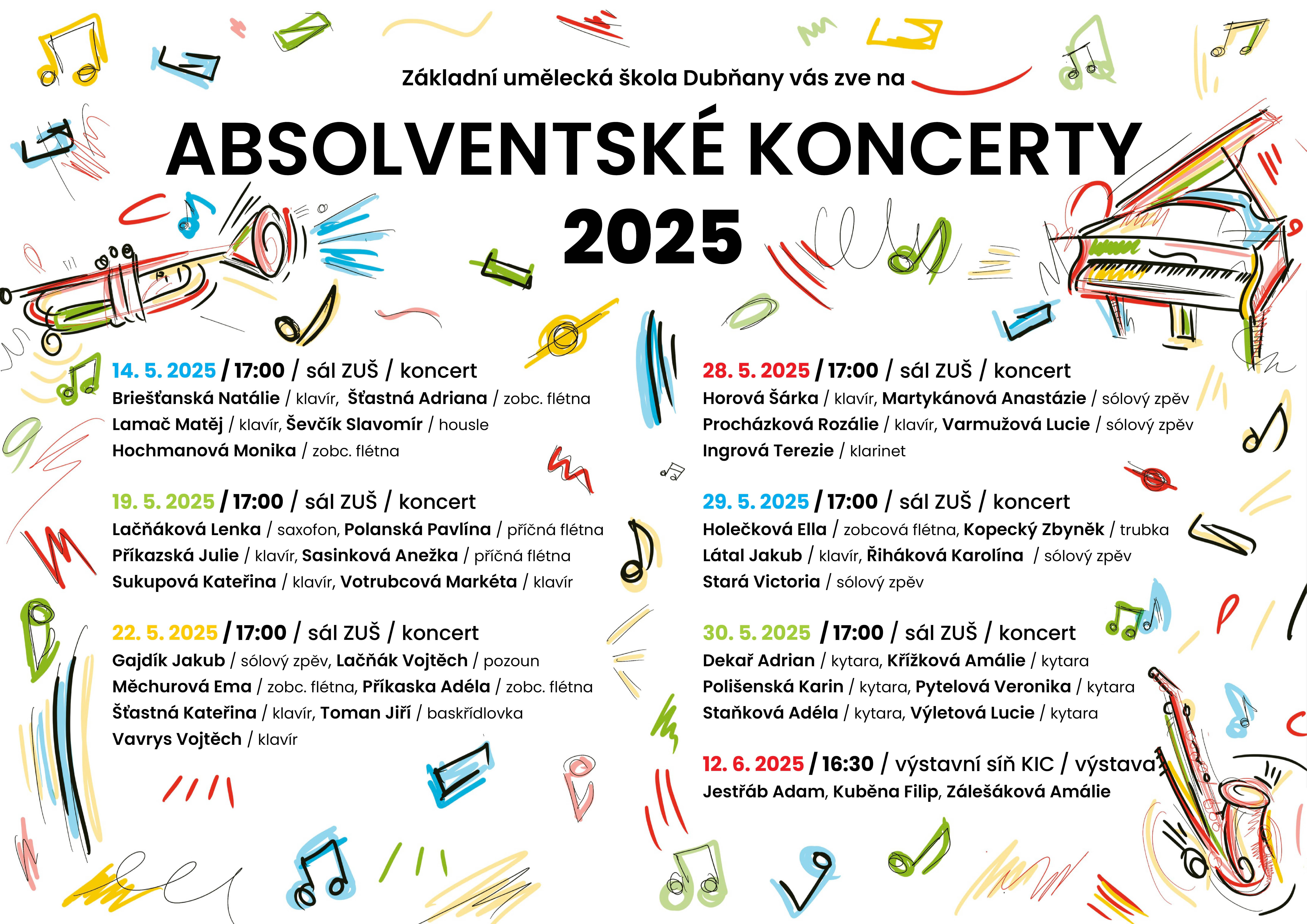 Absolventské koncerty - hudební sál ZUŠ Dubňany