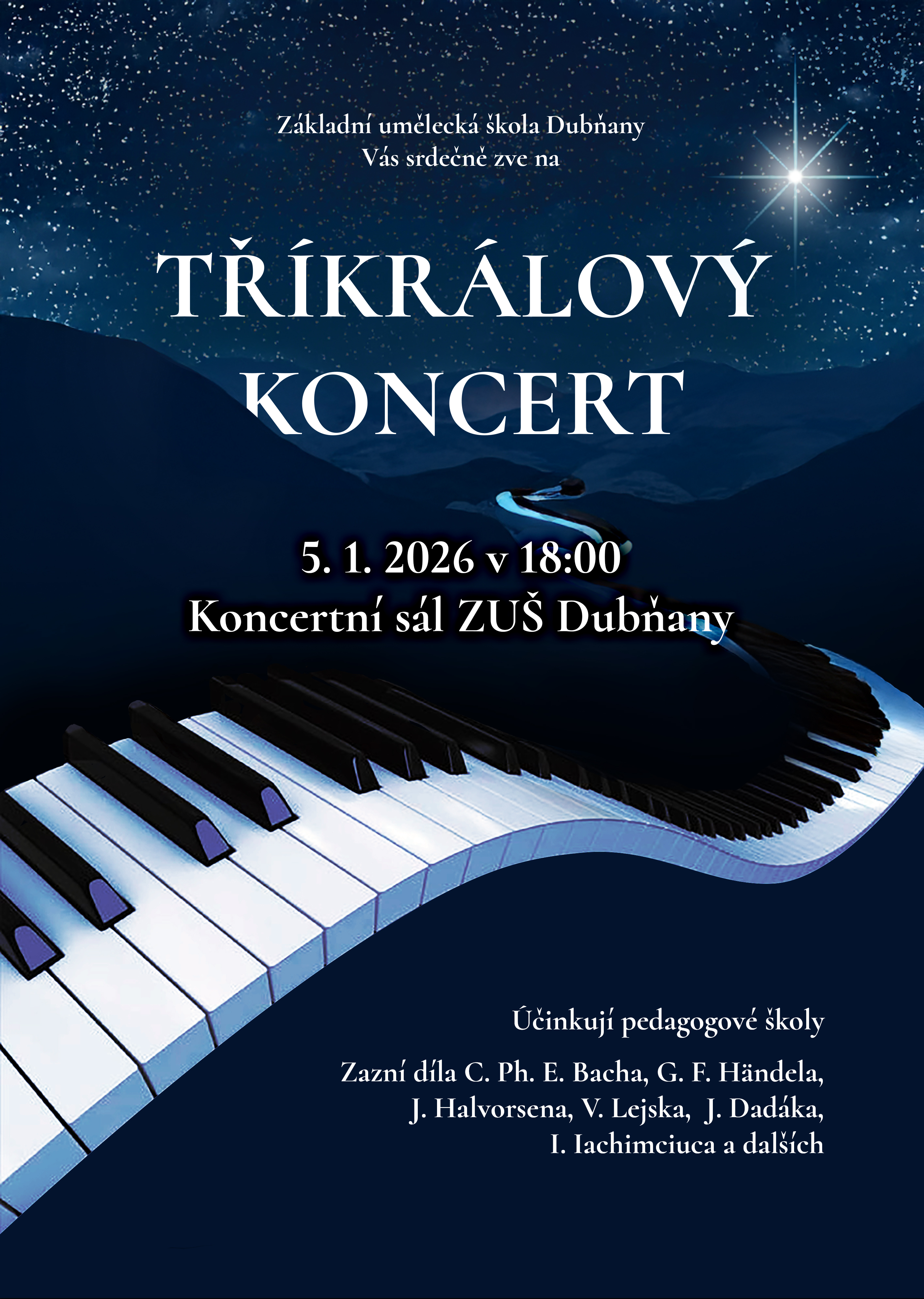 Tříkrálový koncert - hudební sál ZUŠ Dubňany